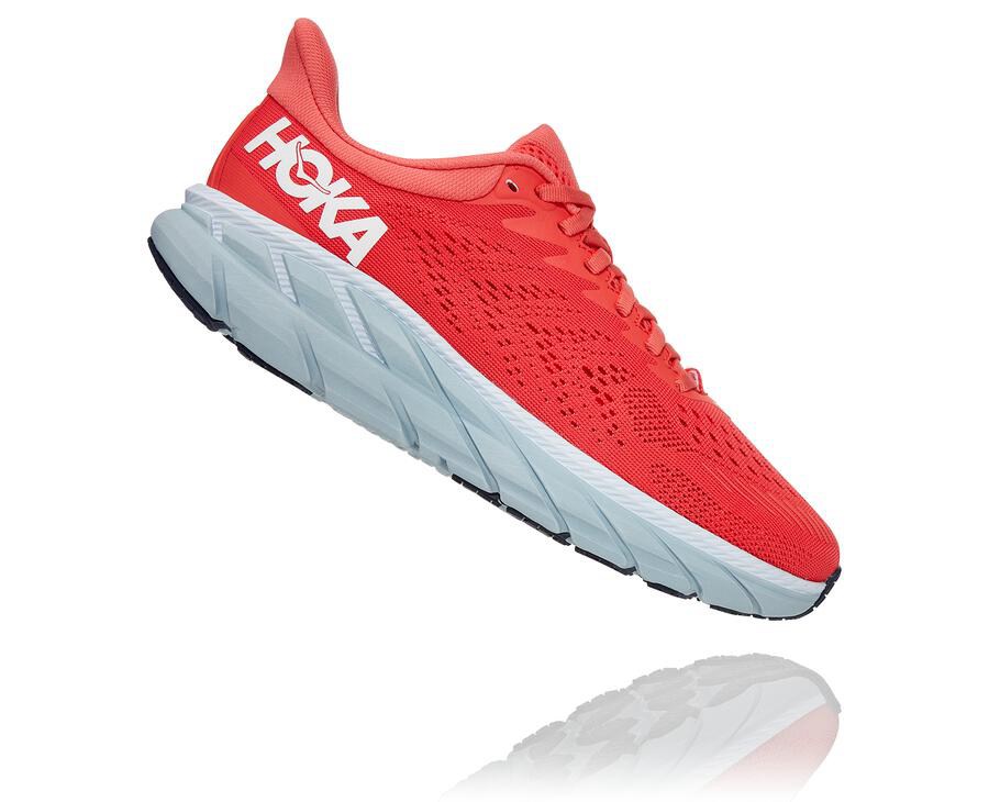 Running Shoes Womens - Hoka One One Clifton 7 - Red/White - LJWRAUV-30